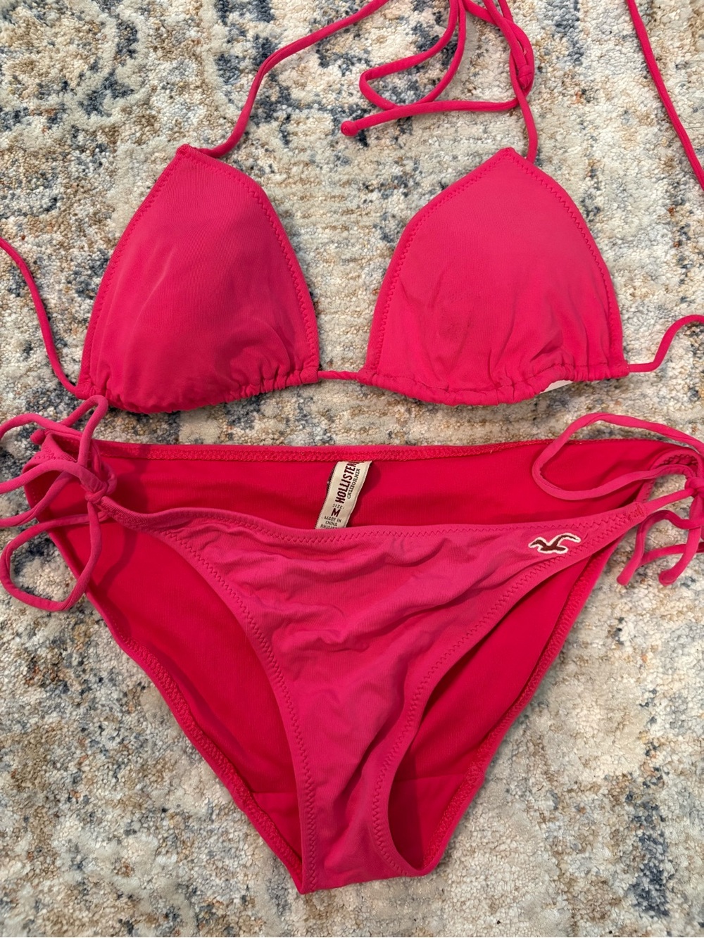 Hollister Hot Pink Triangle String Bikini Set